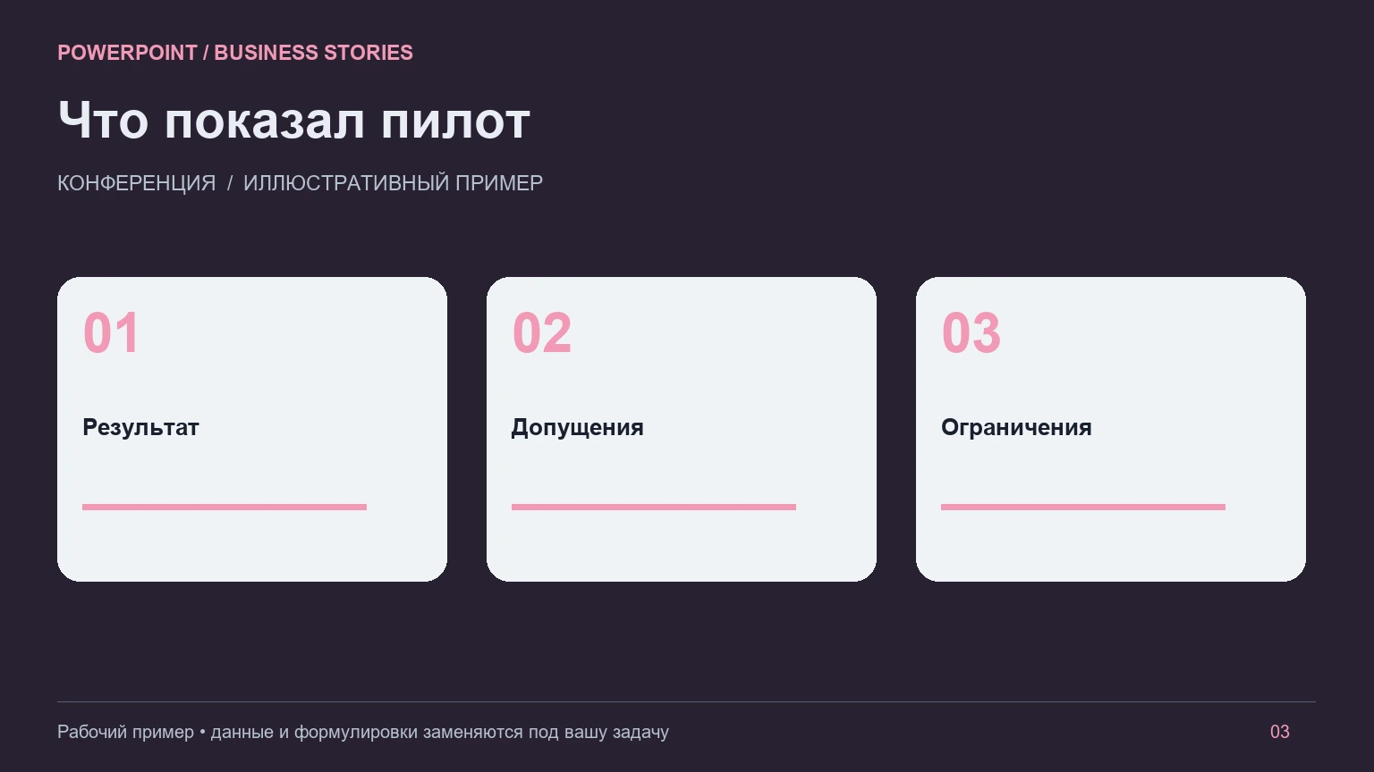 Третий слайд сценария: Презентация для конференции